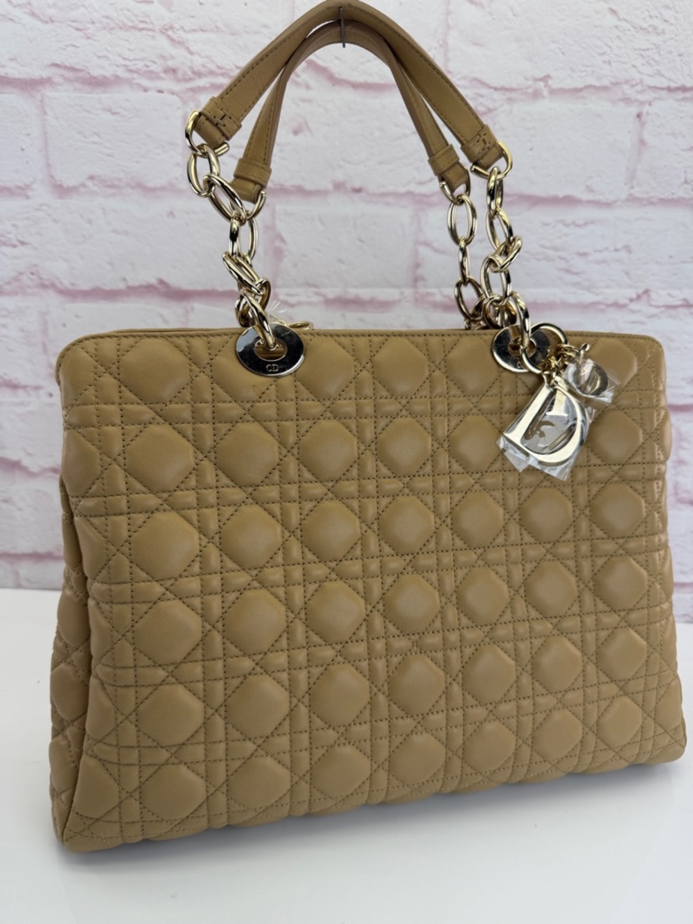 Dior Tan Quilted Leather Satchel with Gold Hardware